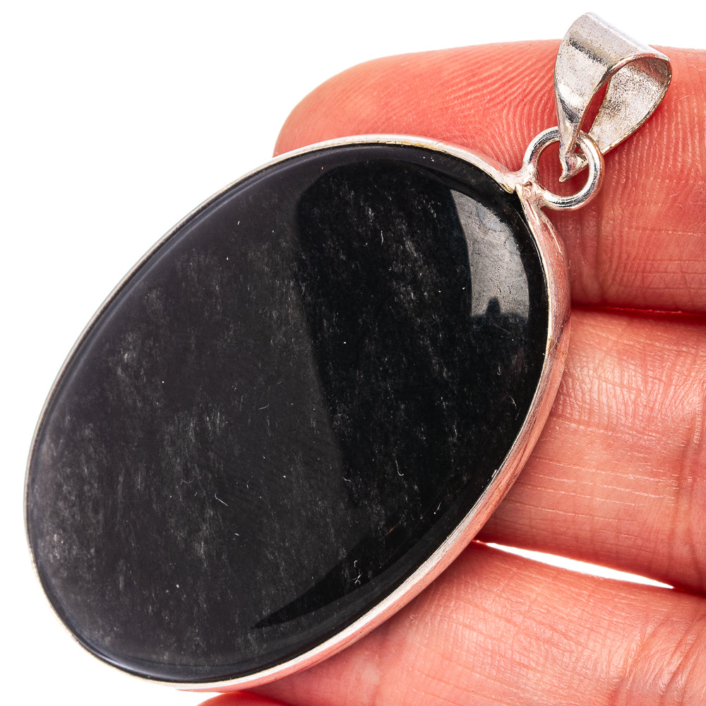 Golden Sheen Obsidian Pendant 2 1/8" (Silver Plated)