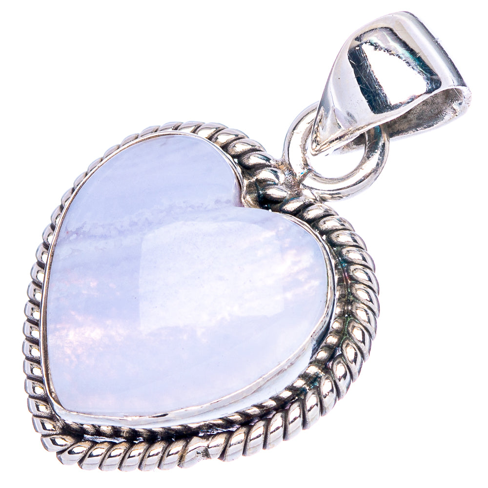 Blue Lace Agate Heart Pendant 1 1/8" (925 Sterling Silver) P42432