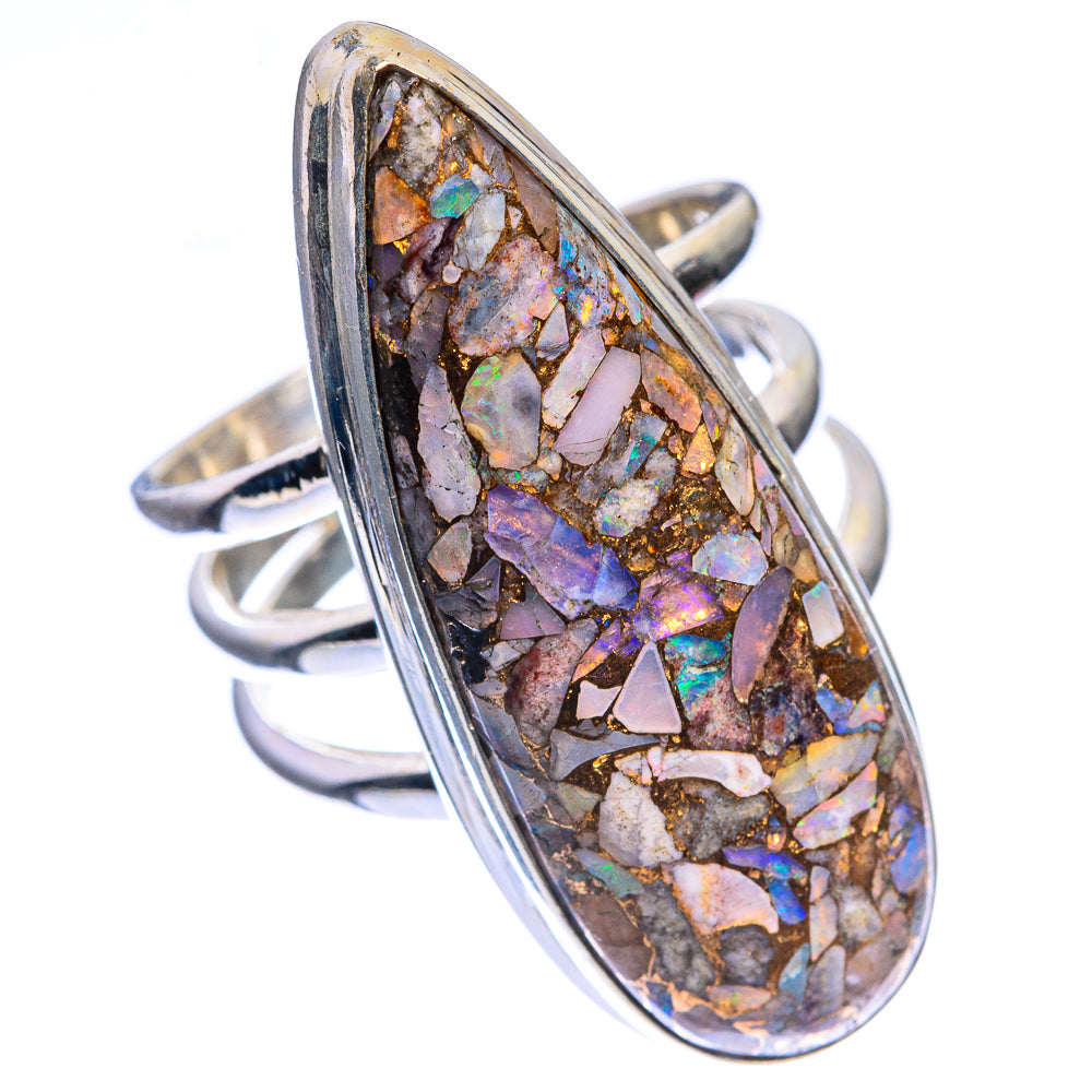 Large Copper Composite Rainbow Moonstone Ring Size 6.75 (925 Sterling Silver) RING143476