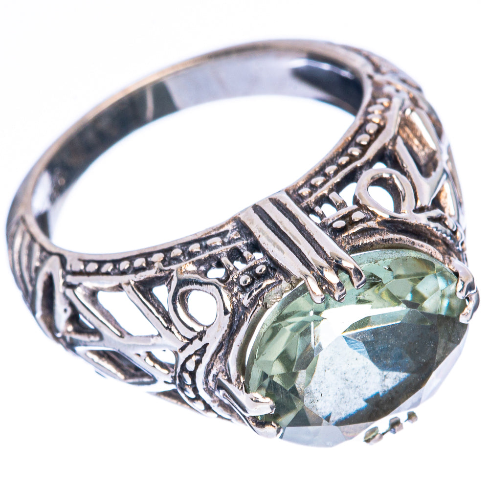 Faceted Green Amethyst Ring Size 7 (925 Sterling Silver) R3299