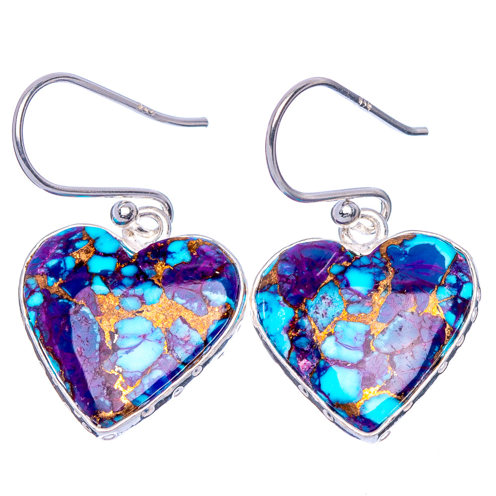 Purple Copper Composite Turquoise Heart Earrings 1 1/8" (925 Sterling Silver) E1819