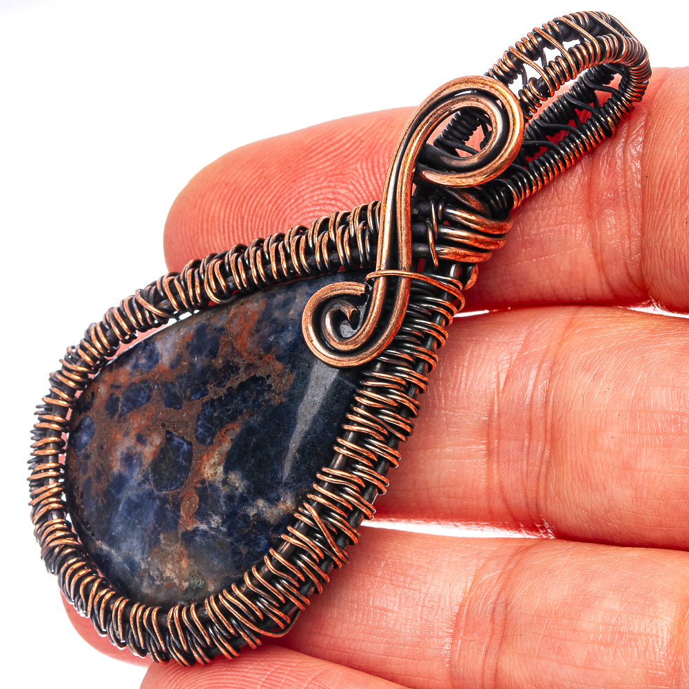 Sodalite Wire Wrap Pendant 2 3/8" (Oxidized Copper)