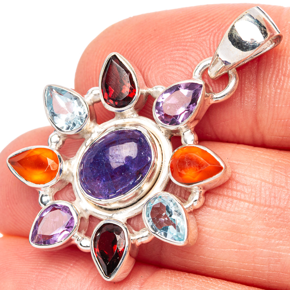 Rare Tanzanite, Amethyst, Garnet, Blue Topaz Pendant 1 3/8" (925 Sterling Silver) P42812