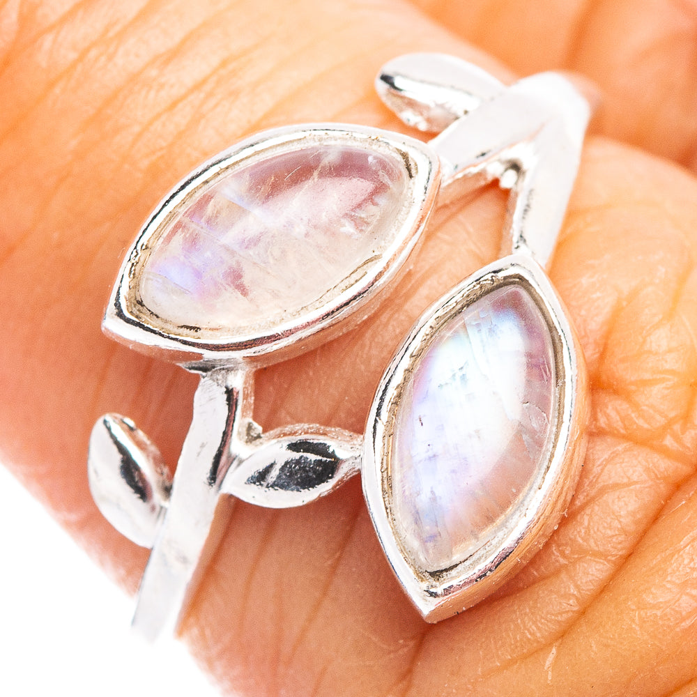 Rainbow Moonstone Leaf Dainty Ring Size 6 (.925 Sterling Silver)