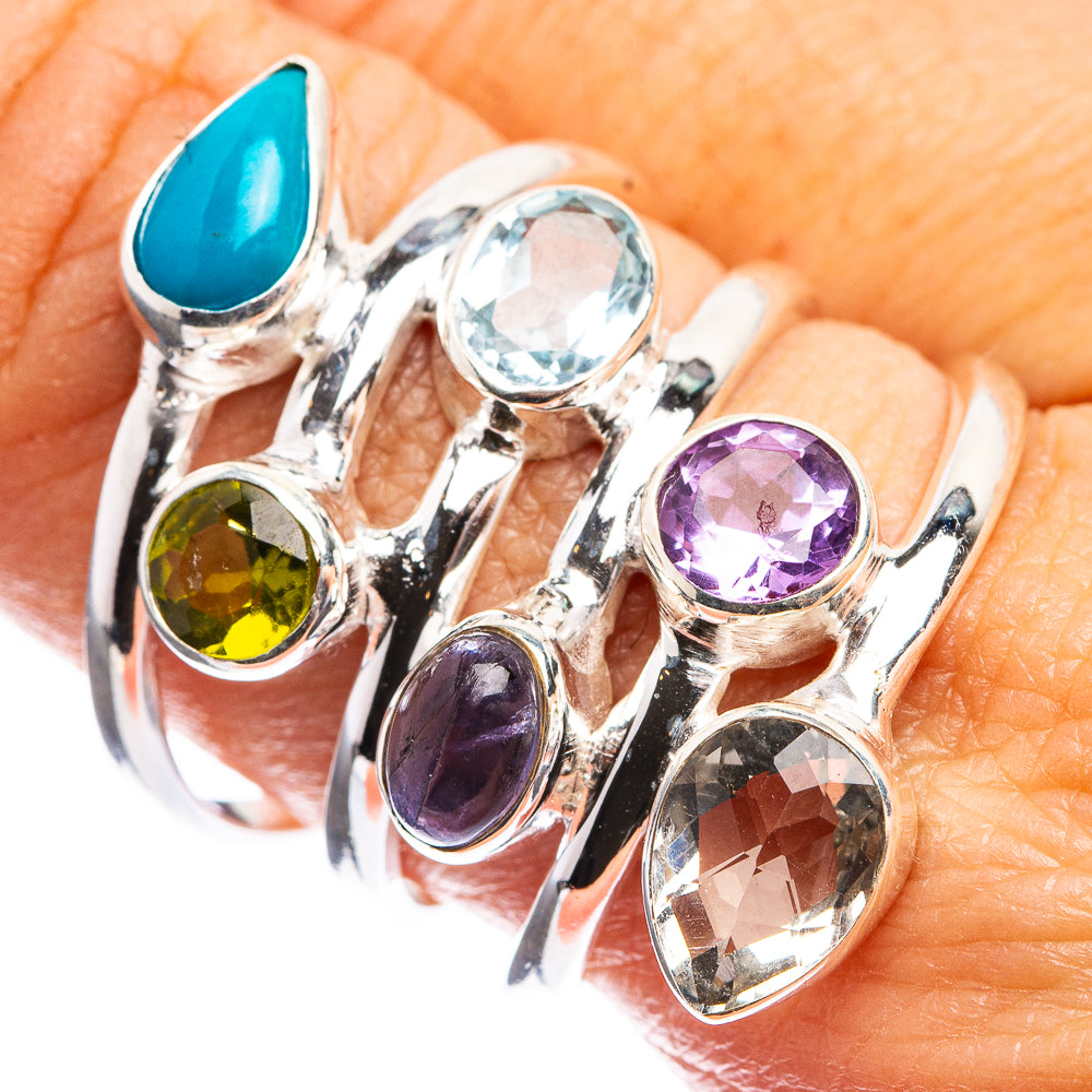 Large White Quartz, Amethyst, Tanzanite, Blue Topaz, Peridot, Sleeping Beauty Turquoise Ring Size 9 (925 Sterling Silver) R143170