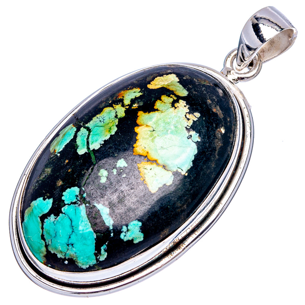 Premium Tibetan Turquoise Pendant 1 7/8" (.925 Sterling Silver)