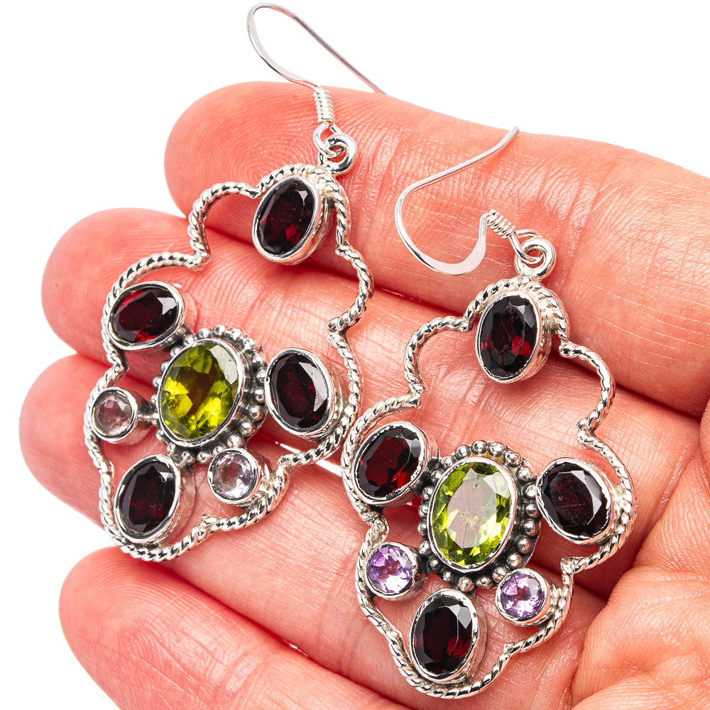 Signature Peridot, Garnet, Amethyst Earrings 2 1/8" (.925 Sterling Silver)