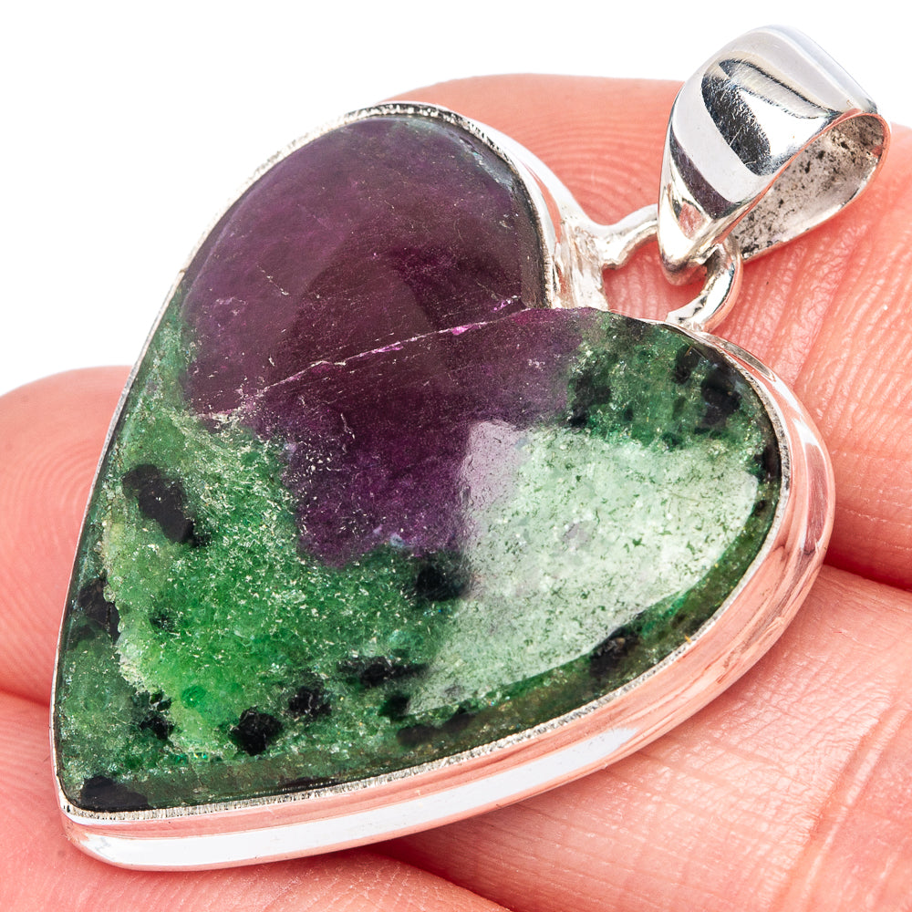 Ruby Zoisite Heart Pendant 1 1/2" (925 Sterling Silver) P41442