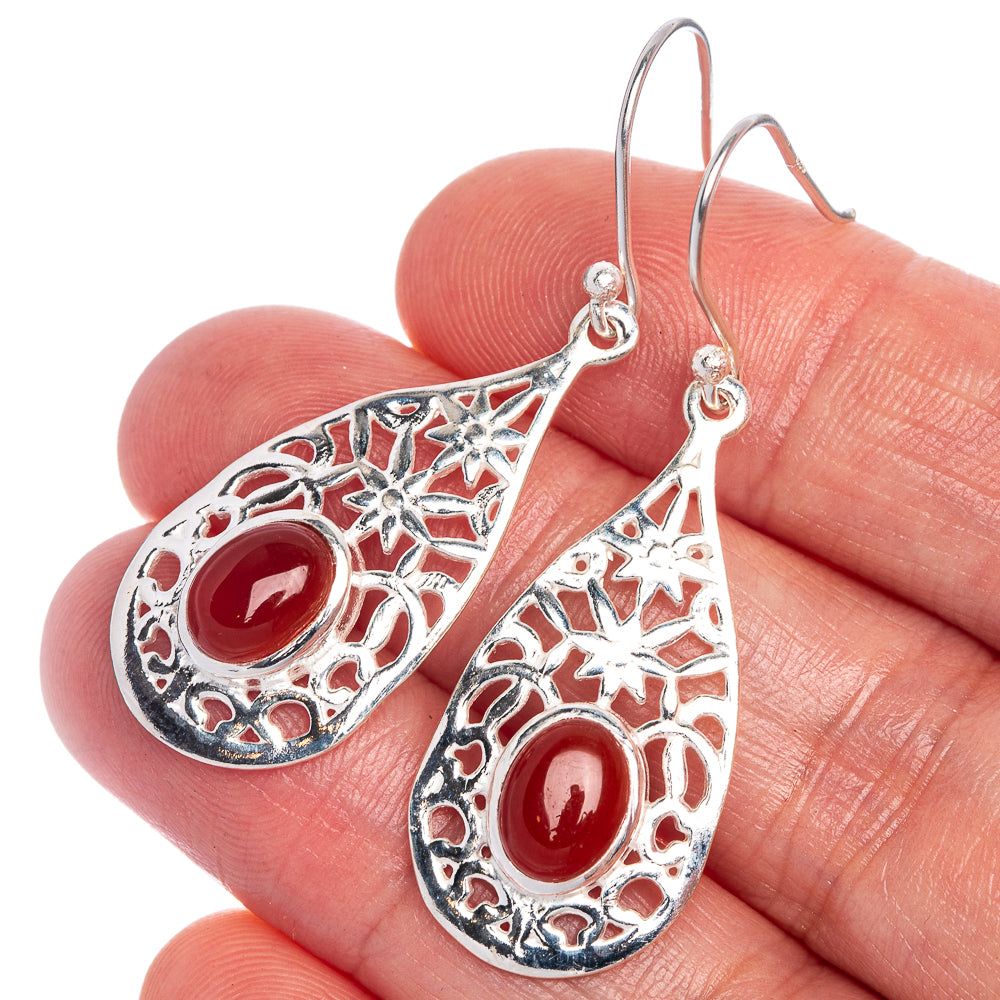 Carnelian Earrings 1 3/4" (925 Sterling Silver) E1033