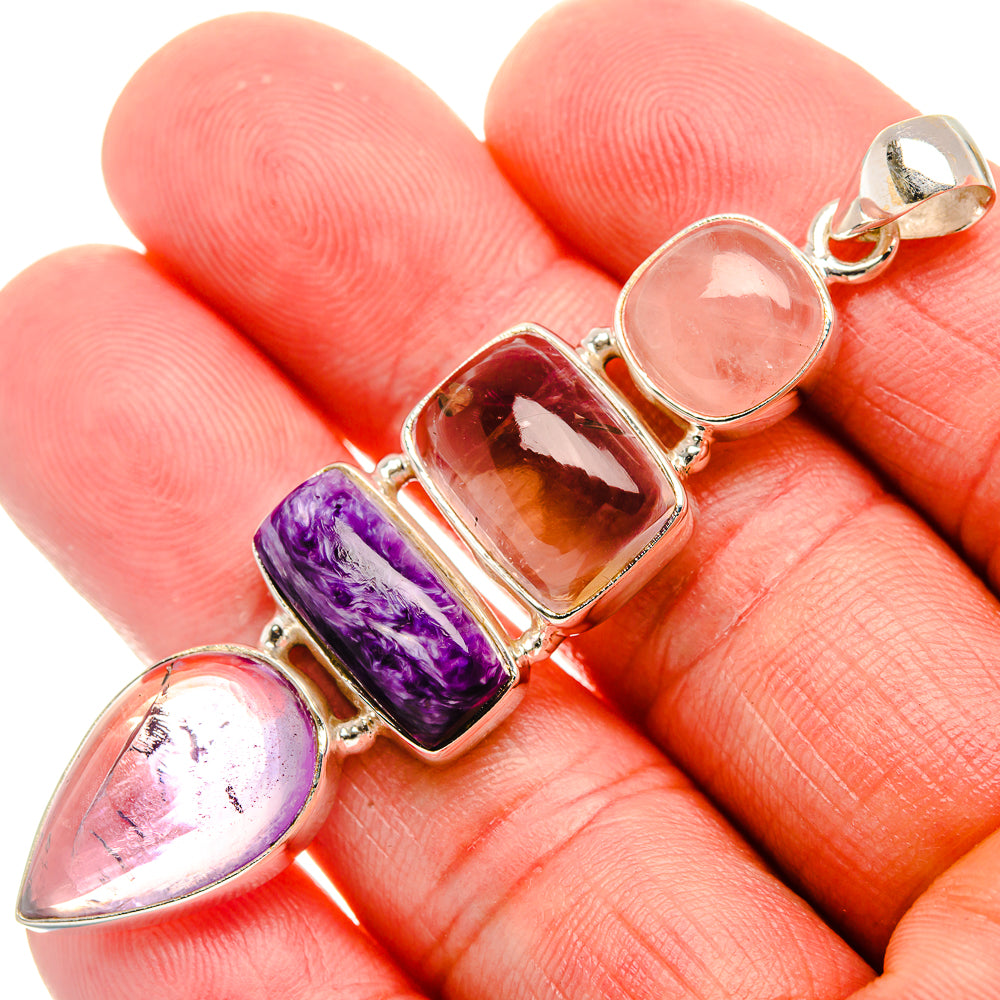 Amethyst, Charoite, Rose Quartz Pendant 2 5/8" (925 Sterling Silver) PD37926