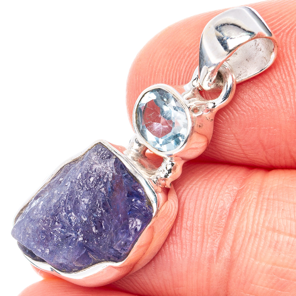 Raw Tanzanite, Blue Topaz Pendant 1 1/4" (.925 Sterling Silver)