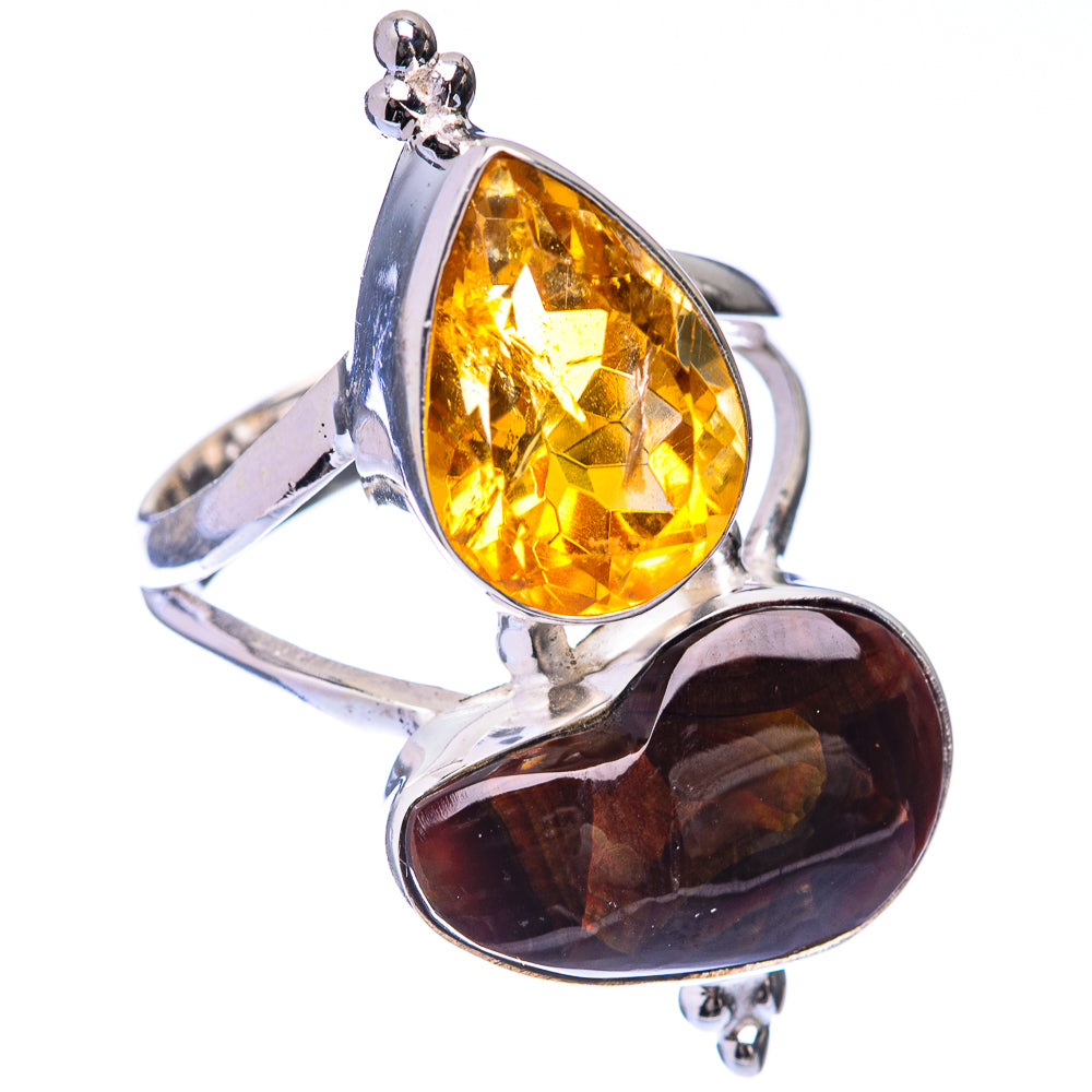 Large Mexican Fire Agate, Citrine Ring Size 9 (925 Sterling Silver) R141630