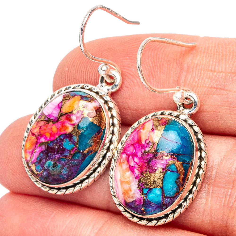 Kingman Pink Dahlia Turquoise 925 Sterling Silver Earrings 1 3/8" (925 Sterling Silver) E2199