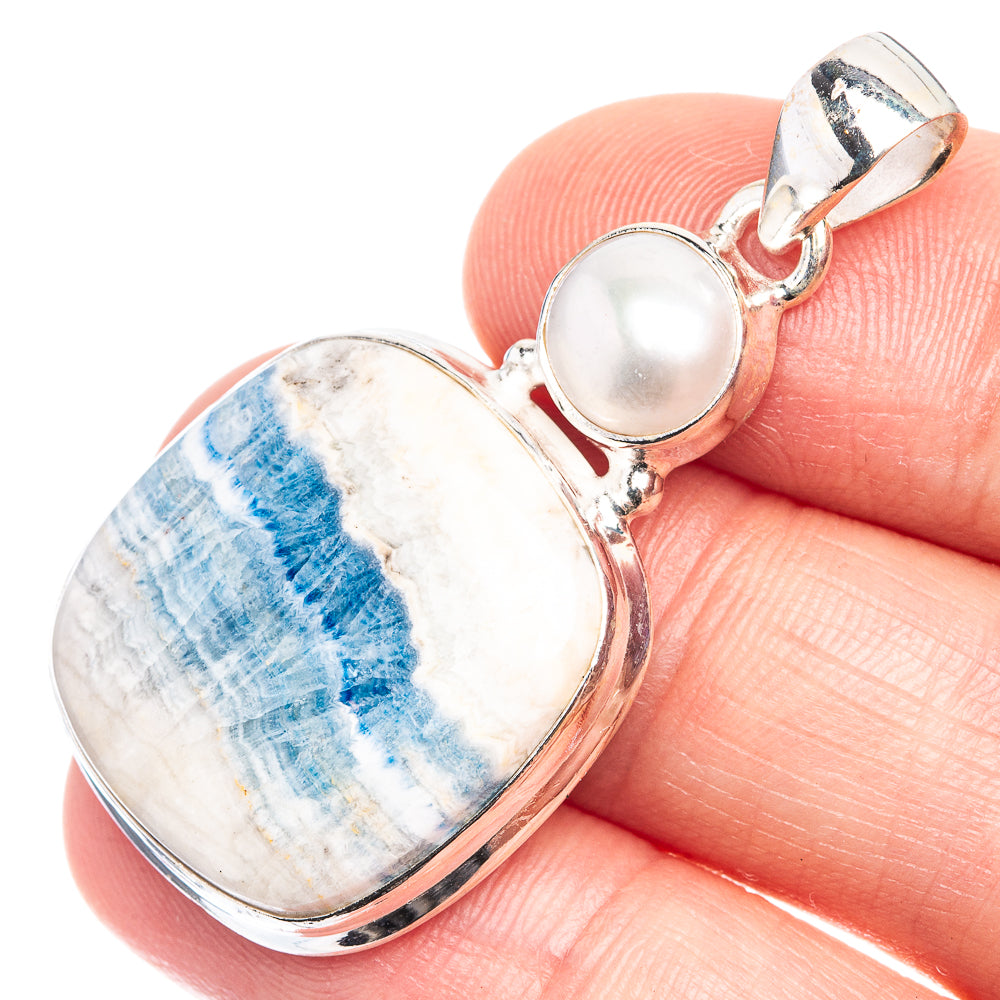 Blue Scheelite, Cultured Pearl Pendant 1 5/8" (925 Sterling Silver) P39261
