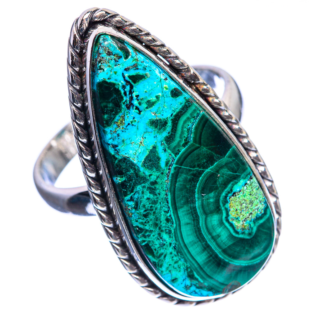 Large Malachite In Chrysocolla 925 Sterling Silver Ring Size 9
