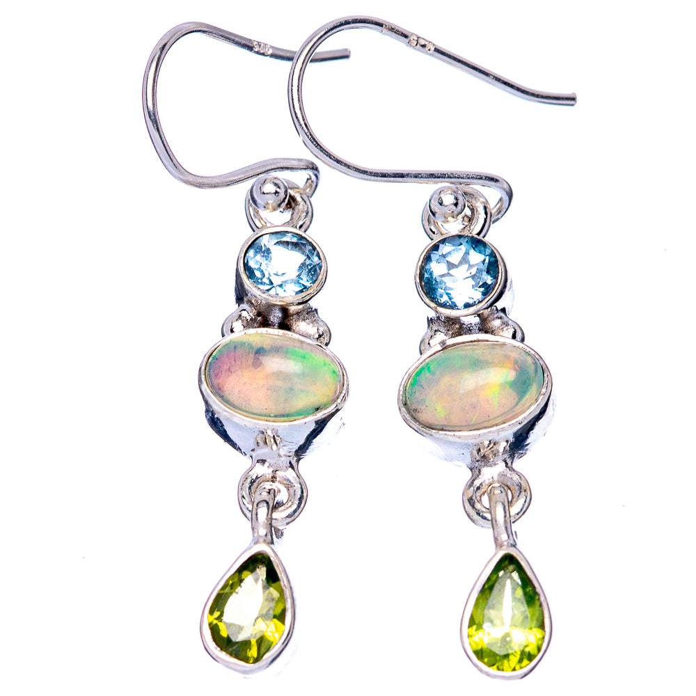 Rare Ethiopian Opal, Blue Topaz, Peridot Earrings 1 5/8" (925 Sterling Silver) E1400