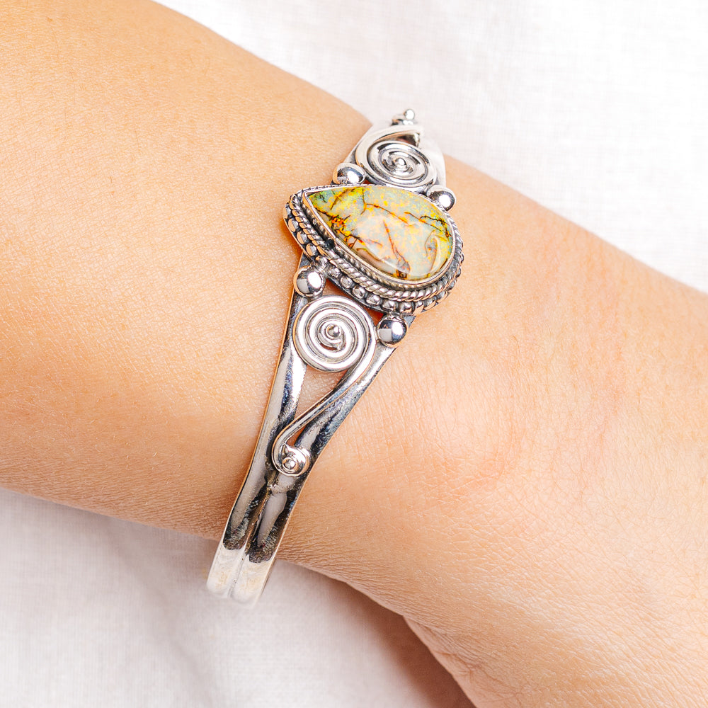 Sterling Opal Cuff Bracelet Adjustable (.925 Sterling Silver)