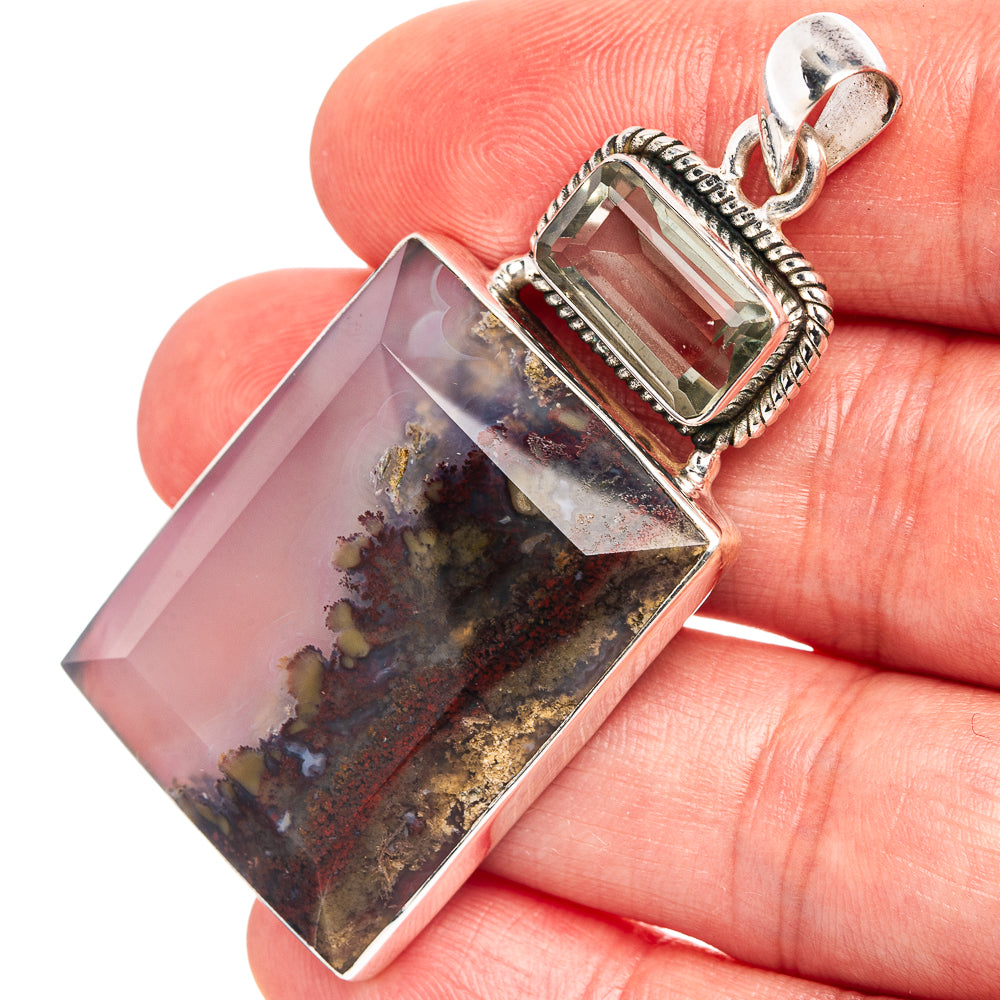 Premium Indonesian Plume Agate, Green Amethyst Pendant 2 1/8" (.925 Sterling Silver)