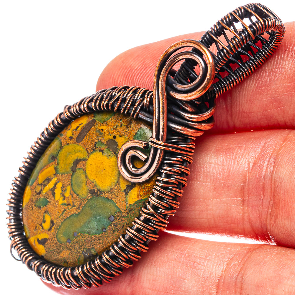 Bamboo Jasper Wire Wrap Pendant 2 1/4" (Oxidized Copper)