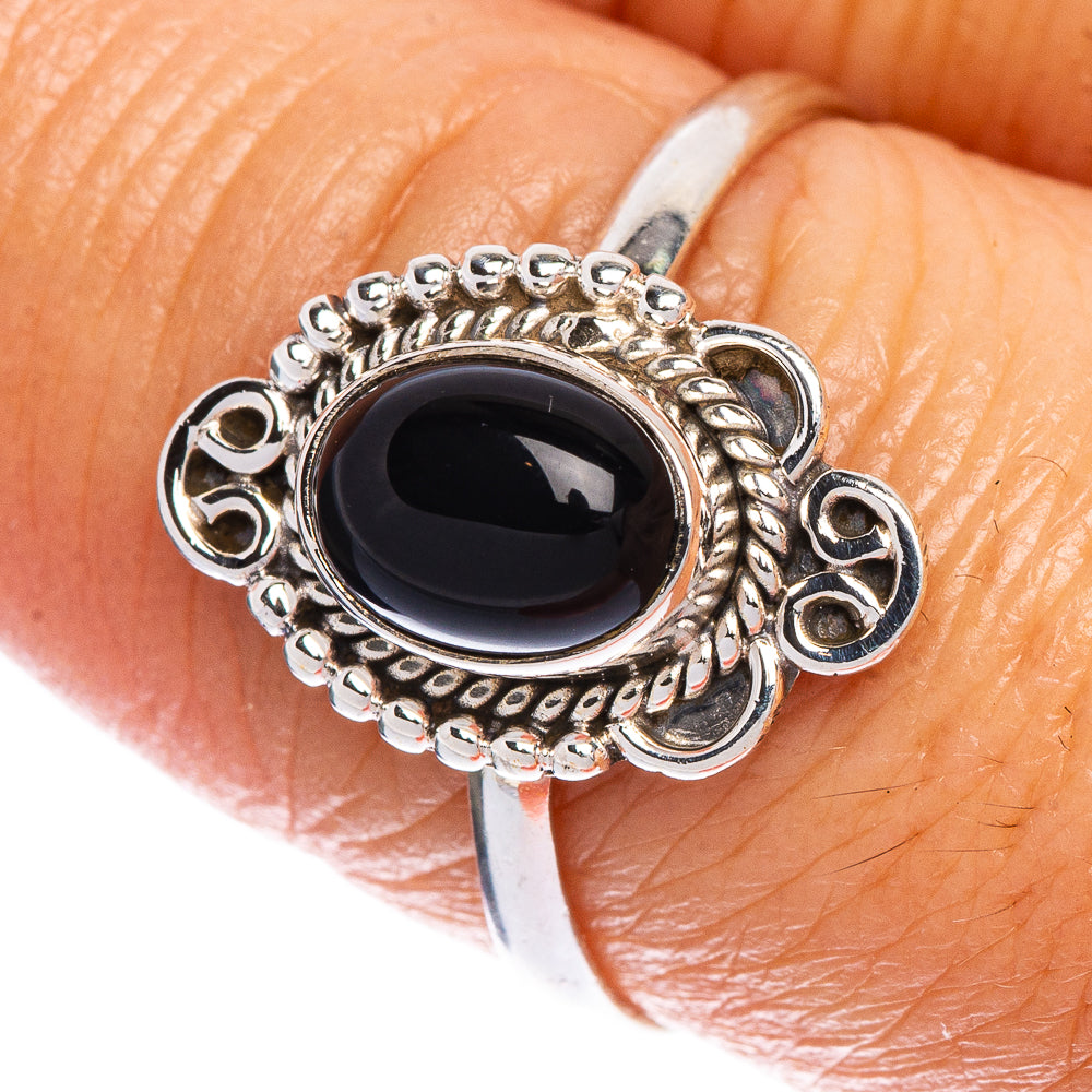 Black Onyx Dainty Ring Size 8.5 (925 Sterling Silver) R147214