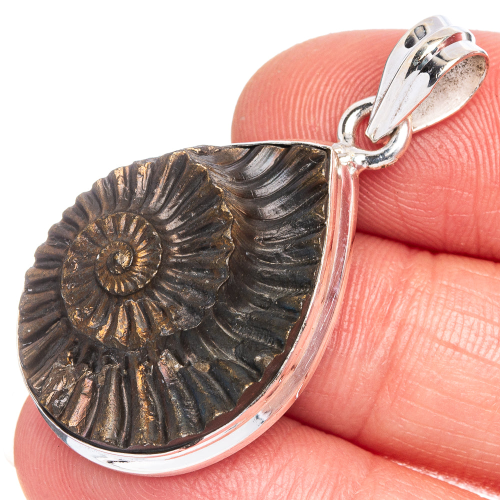 Pyrite Fossil Pendant 1 1/2" (925 Sterling Silver) P40570