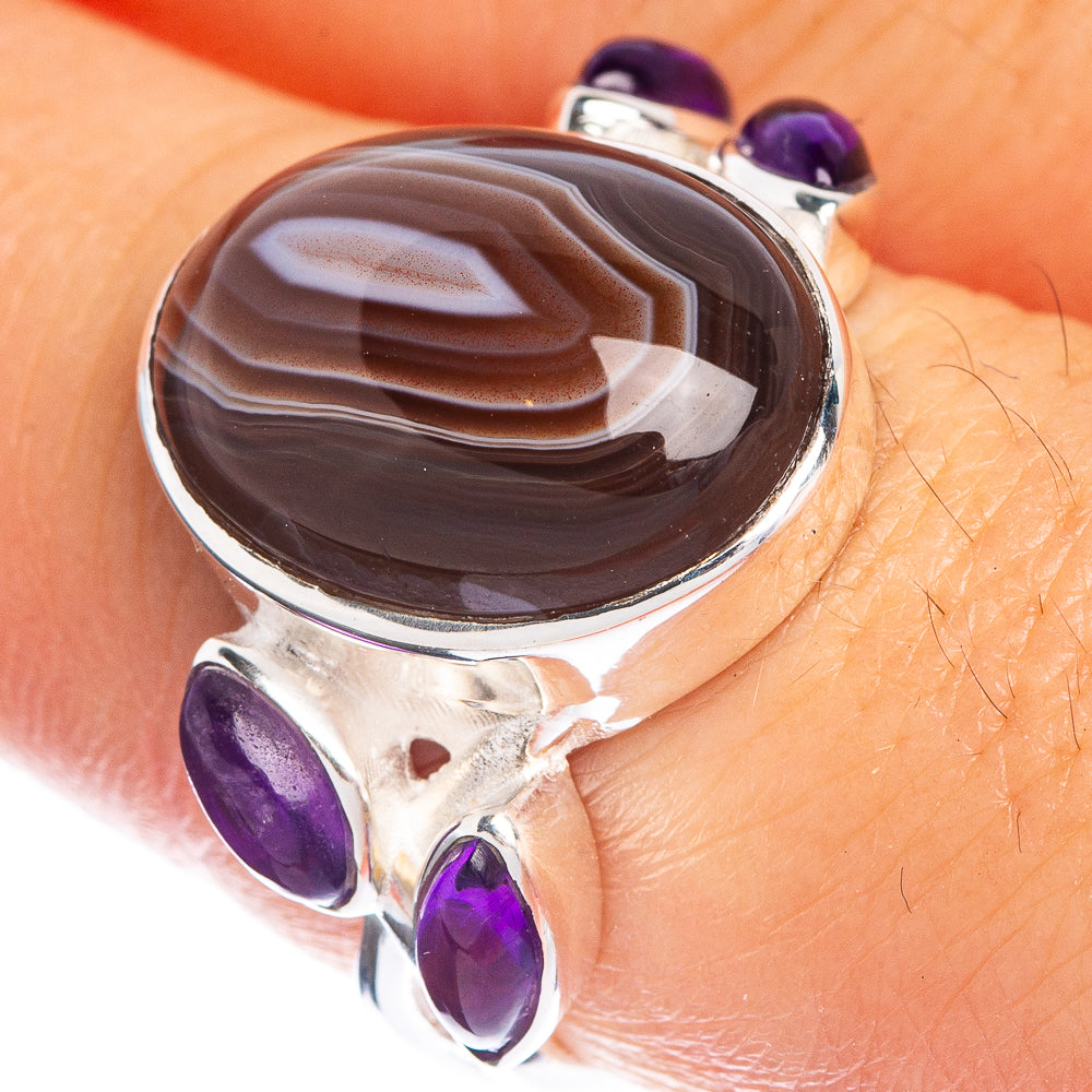 Botswana Agate, Amethyst Ring Size 7.75 (925 Sterling Silver) R144264