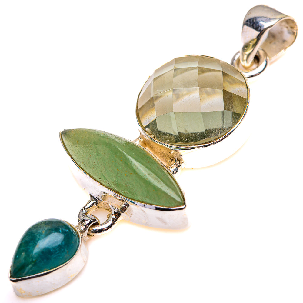 Prehnite, Green Amethyst, Blue Fluorite Pendant 2" (925 Sterling Silver) PD38495