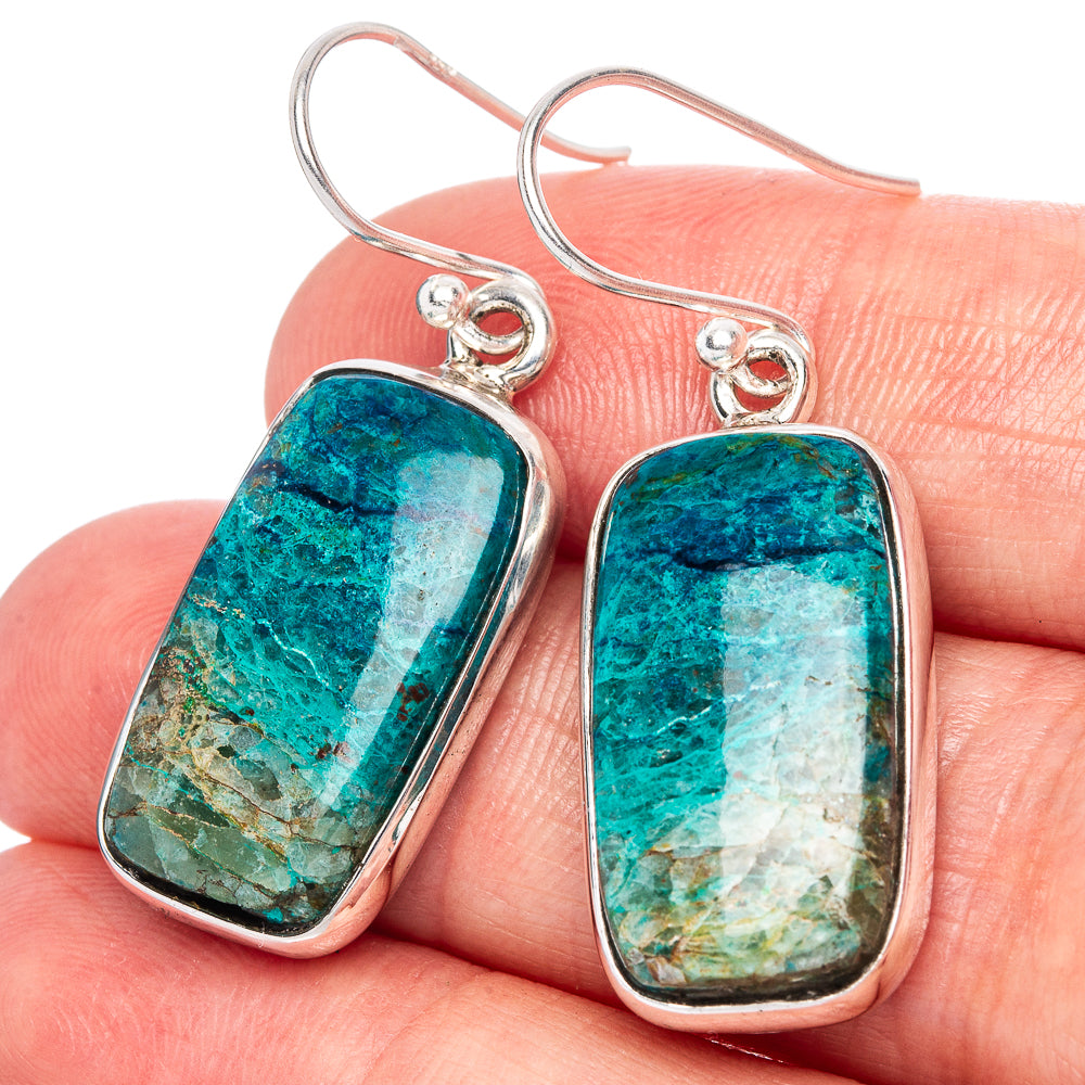 Chrysocolla Earrings 1 3/8" (925 Sterling Silver) E1101