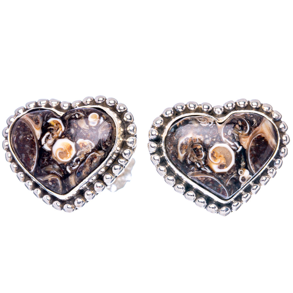 Turritella Agate Heart Earrings 3/4" (925 Sterling Silver) E1567
