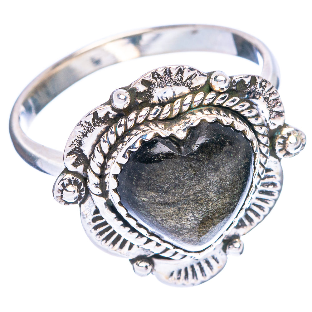 Gold Sheen Obsidian Heart Ring Size 10 (925 Sterling Silver) R147011