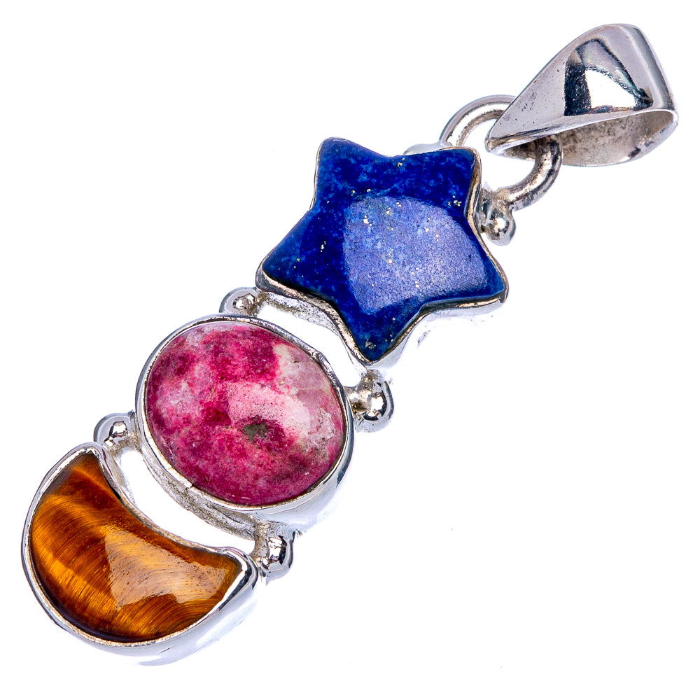 Lapis Lazuli, Thulite, Tiger Eye Pendant 1 1/2" (925 Sterling Silver) P40279
