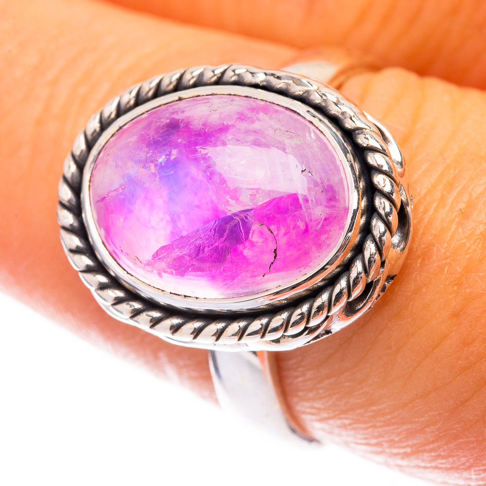 Pink Moonstone Ring Size 7.75 (925 Sterling Silver) R141572