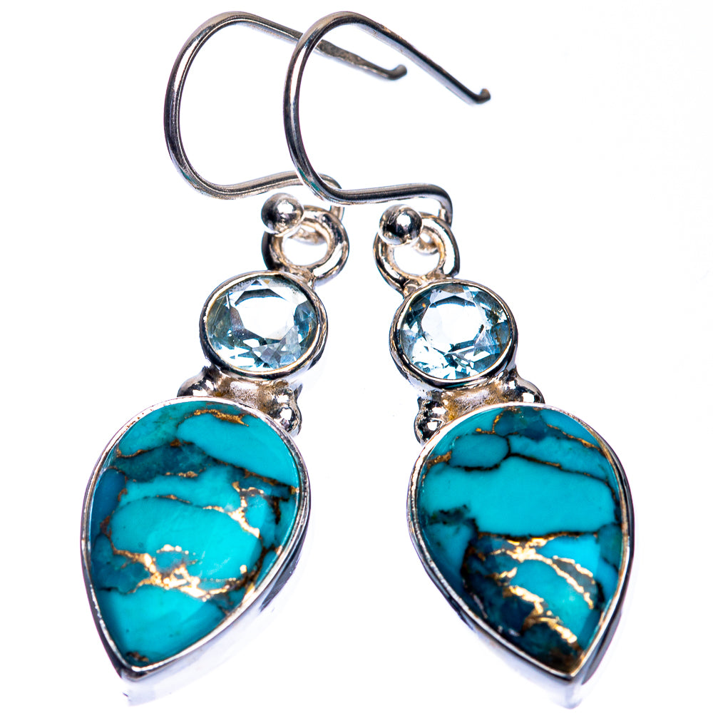 Blue Copper Composite Turquoise, Blue Topaz Earrings 1 3/8" (925 Sterling Silver) E432720