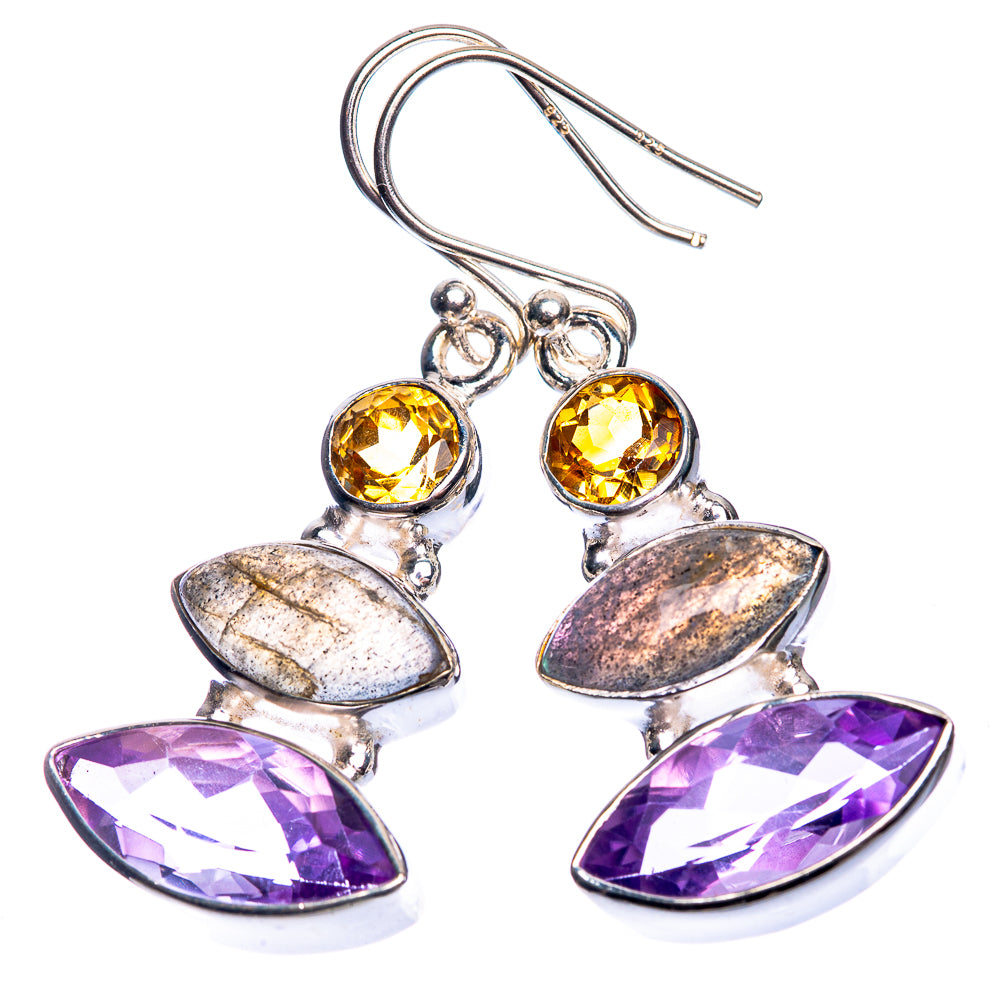 Amethyst, Labradorite, Citrine Earrings 1 5/8" (925 Sterling Silver) E432618
