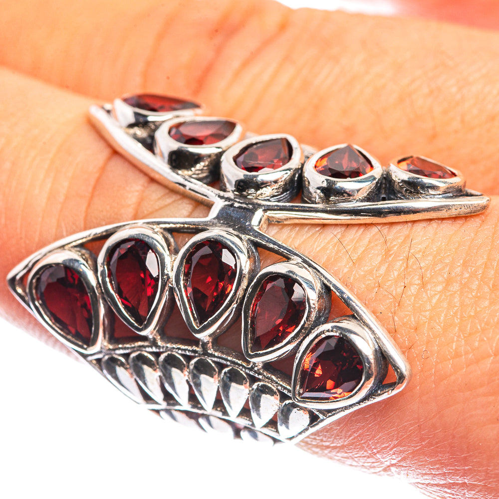 Large Garnet 925 Sterling Silver Ring Size 7.75