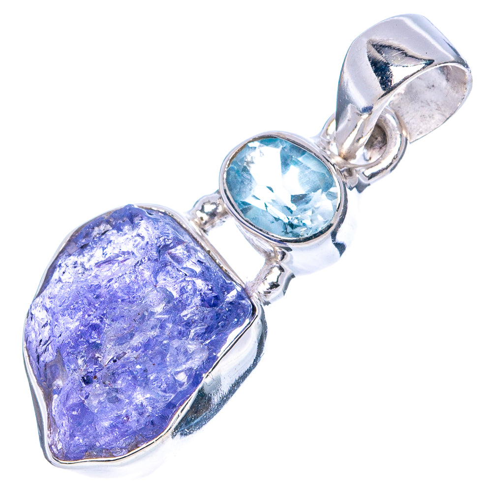 Raw Tanzanite, Blue Topaz Pendant 1 1/4" (.925 Sterling Silver)