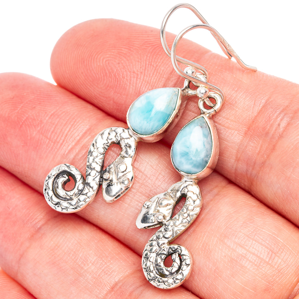 Larimar Snake Earrings 1 5/8" (925 Sterling Silver) E433254