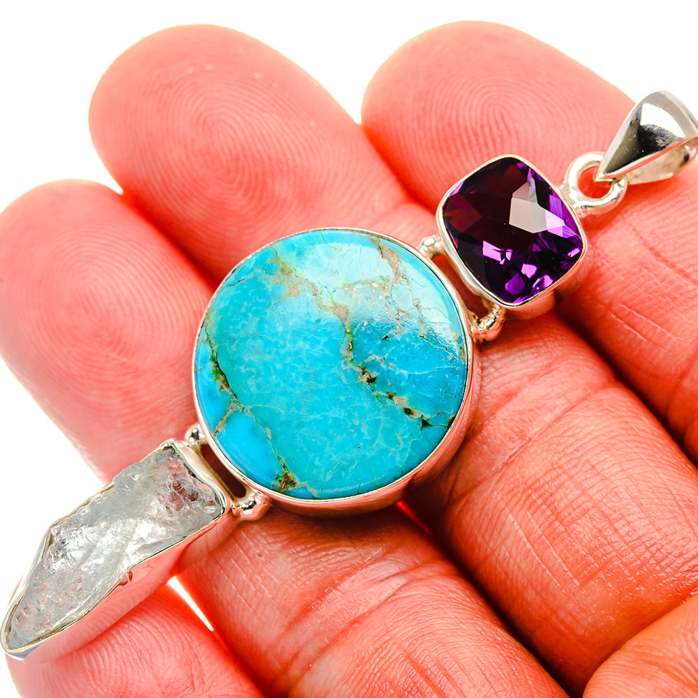 Blue Copper Composite Turquoise, Green Amethyst, Amethyst Pendant 2 3/4" (925 Sterling Silver) PD37921