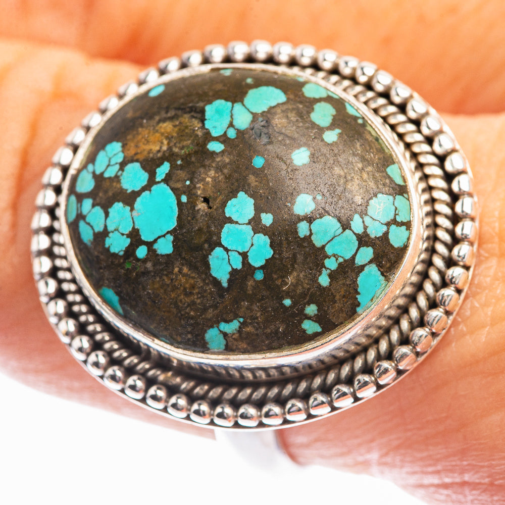 Tibetan Turquoise Ring Size 9 (925 Sterling Silver) R142026