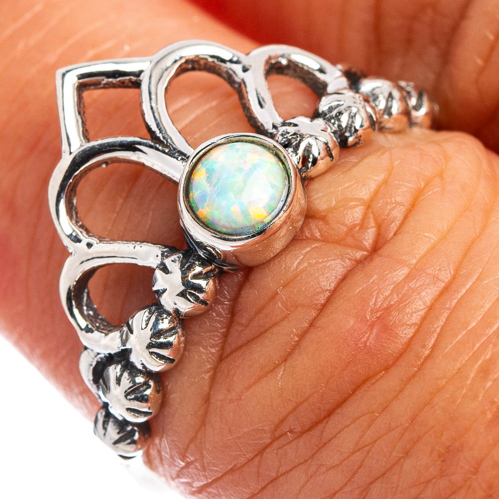 Lab Opal Crown Dainty Ring Size 7 (.925 Sterling Silver)