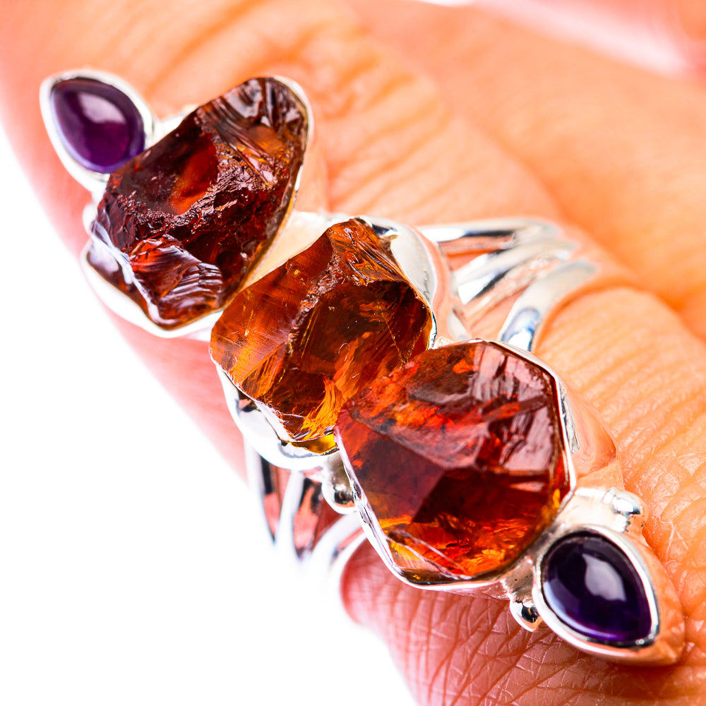 Large Raw Citrine, Amethyst Ring Size 9 (925 Sterling Silver) RING140185