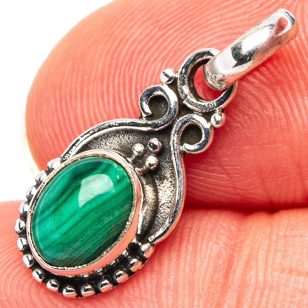 Malachite Dainty Pendant 7/8" (.925 Sterling Silver)