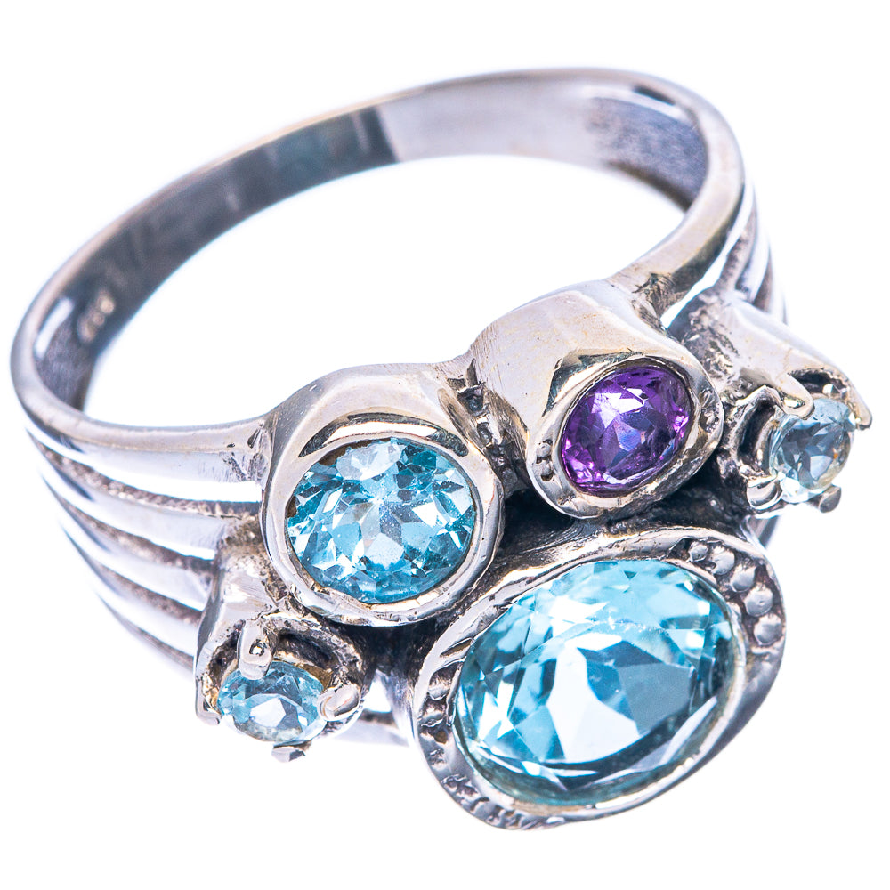 Blue Topaz, Amethyst Ring Size 9 (925 Sterling Silver) R1470