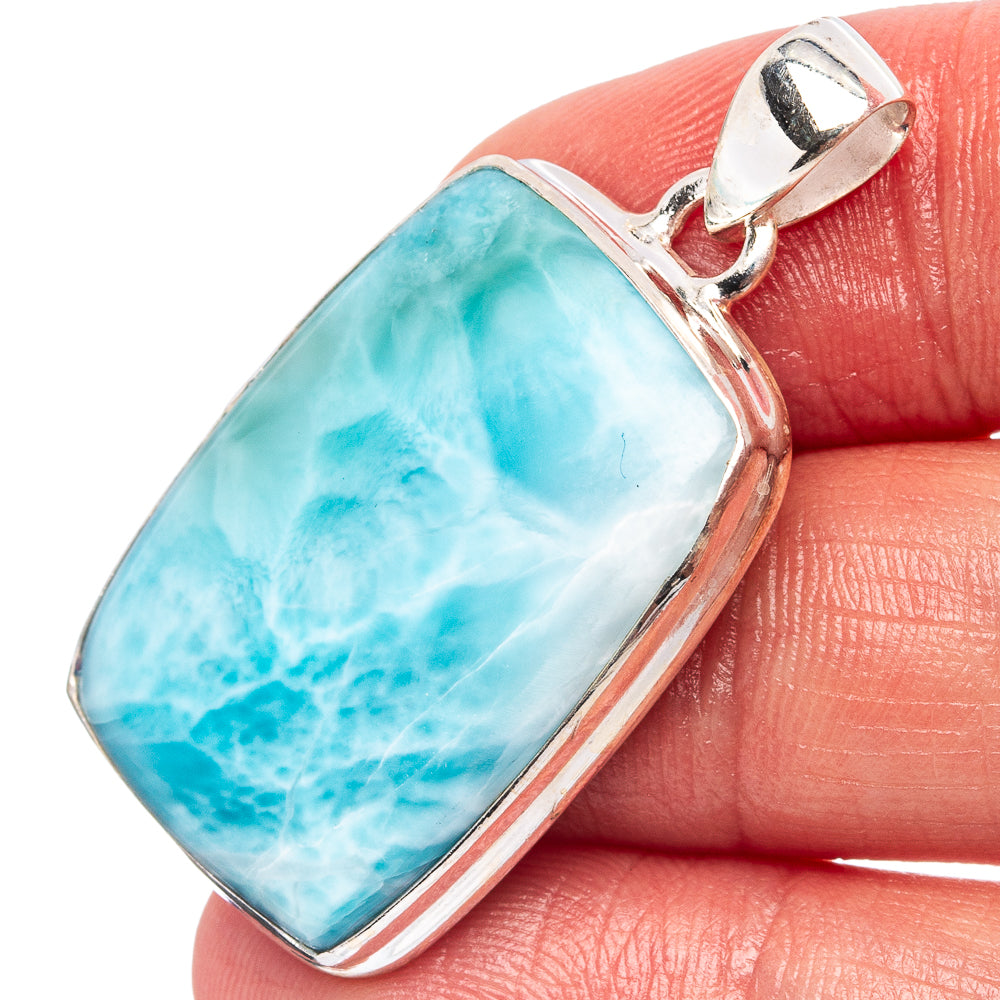 Rare Larimar Pendant 1 5/8" (.925 Sterling Silver)