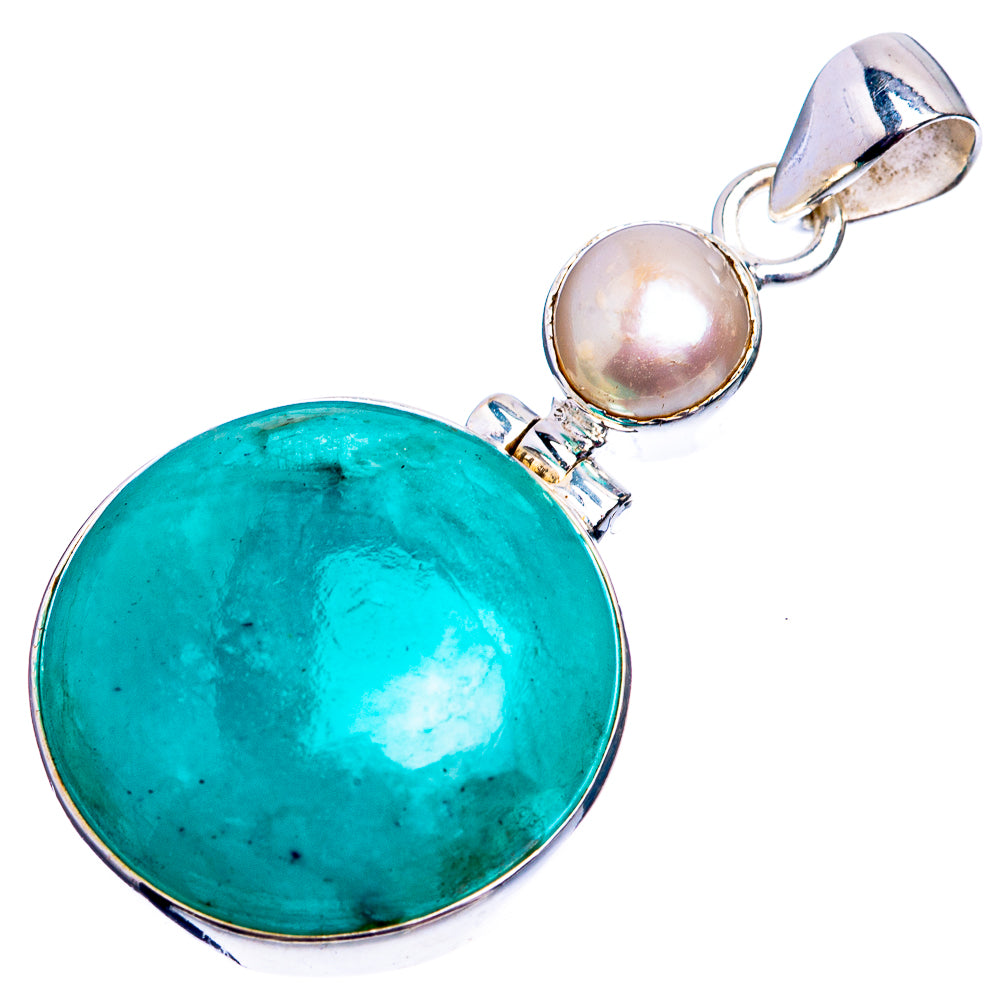 Peru Amazonite, Cultured Pearl Pendant 1 7/8" (925 Sterling Silver) P38964