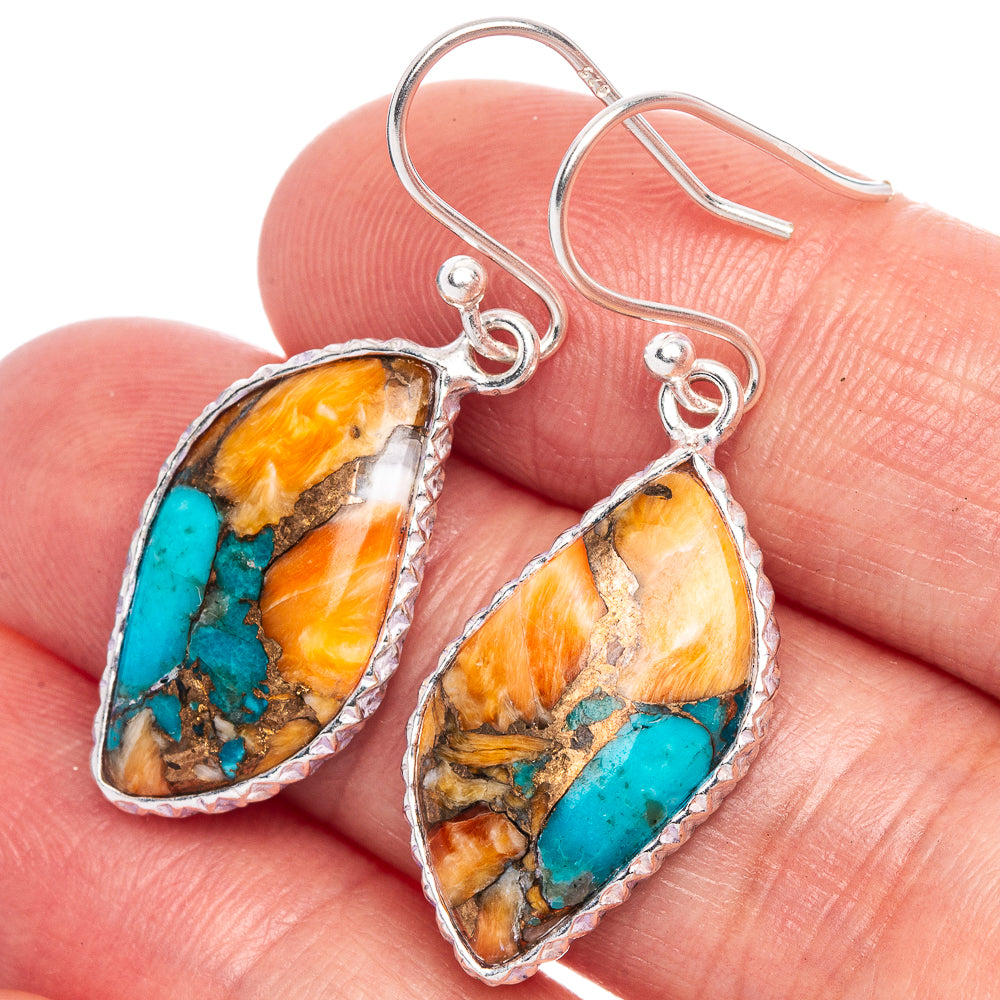Spiny Oyster Turquoise Earrings 1 1/2" (925 Sterling Silver) E1169