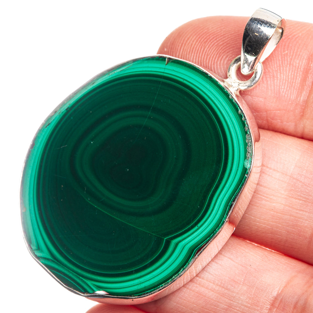 Malachite 925 Sterling Silver Pendant 1 3/4"