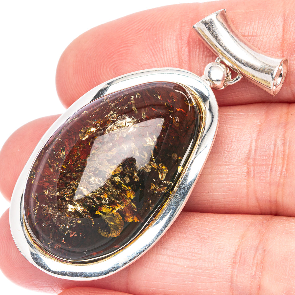Anasilvercos Baltic Amber Pendant 1 3/4" (925 Sterlnig Silver)