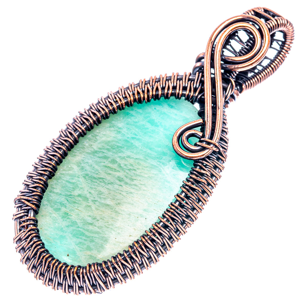 Amazonite Wire Wrap Pendant 2 3/8" (Oxidized Copper)