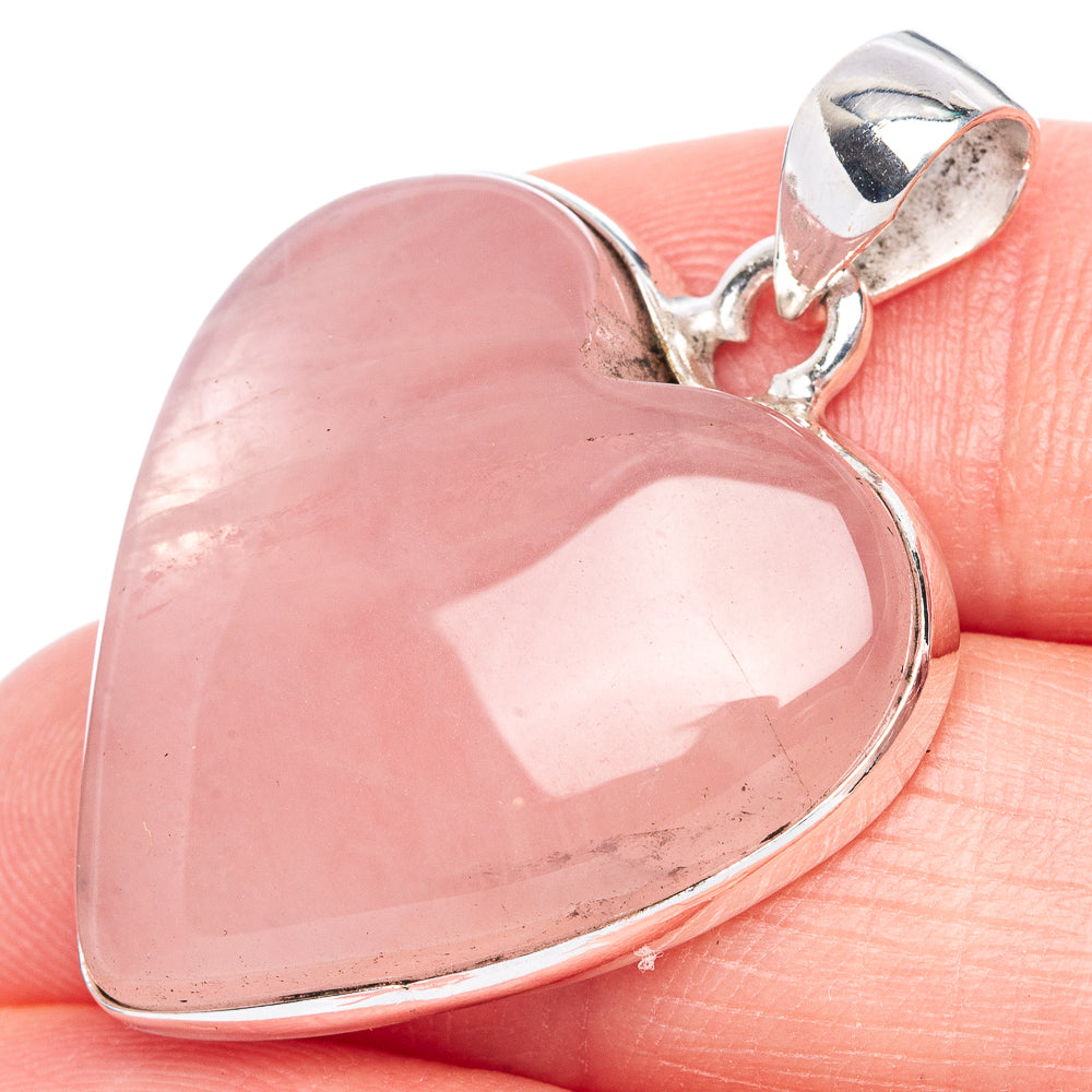 Rose Quartz Heart Pendant 1 3/8" (925 Sterling Silver) P42149
